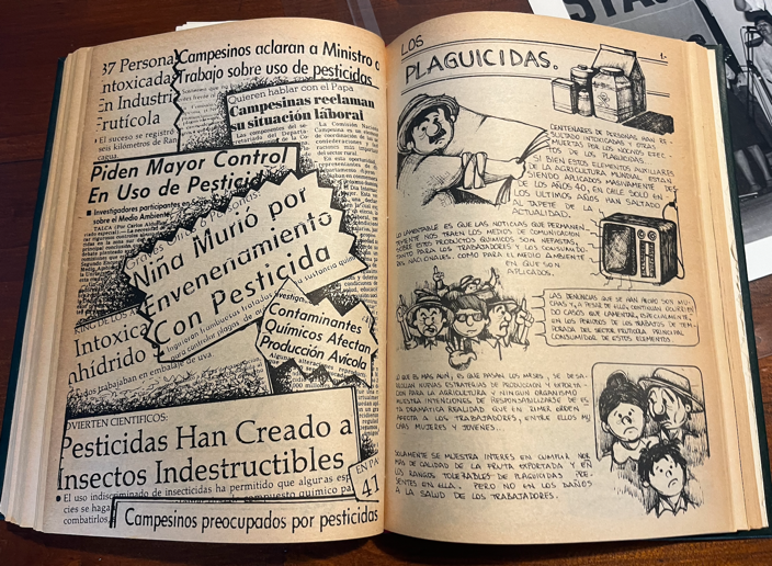 An open newspaper with cartoon illustrations

Description automatically generated